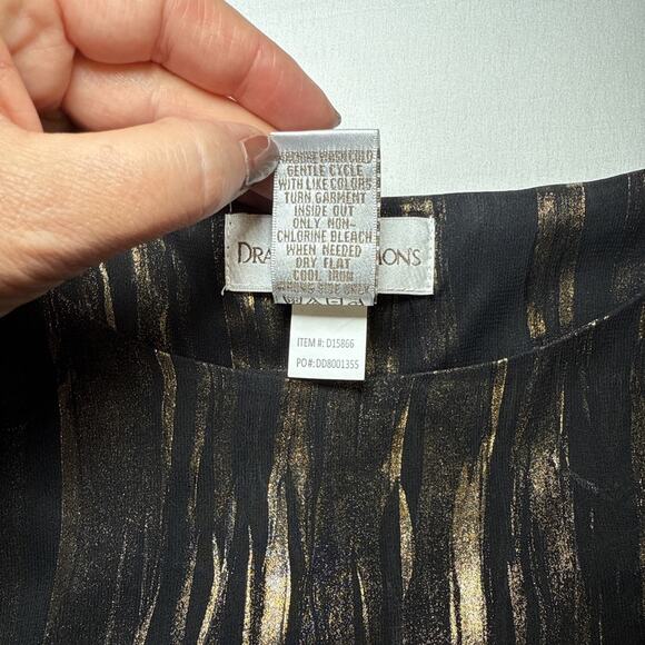Drapers & Damons Black Gold Elastic Hem Womens Size 1X Blouse Party Holiday EUC - Picture 3 of 13